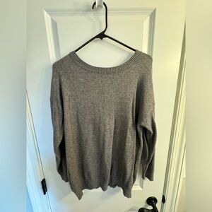 Gray long sleeve sweater, keyhole back with tie